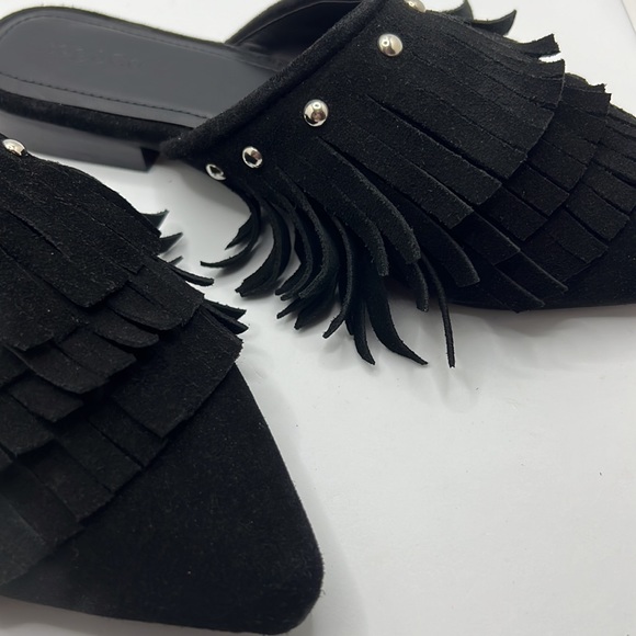 Rag & Co fringe studded black flats leather 8M NWT mules low heel dressy career - Picture 11 of 14